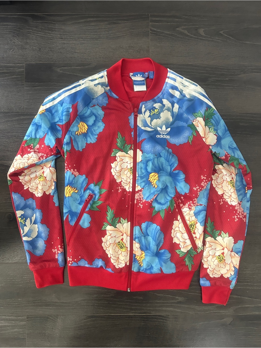 Adidas x FARM Rio Chita Floral Track Jacket Red Blue Peony Women's S
